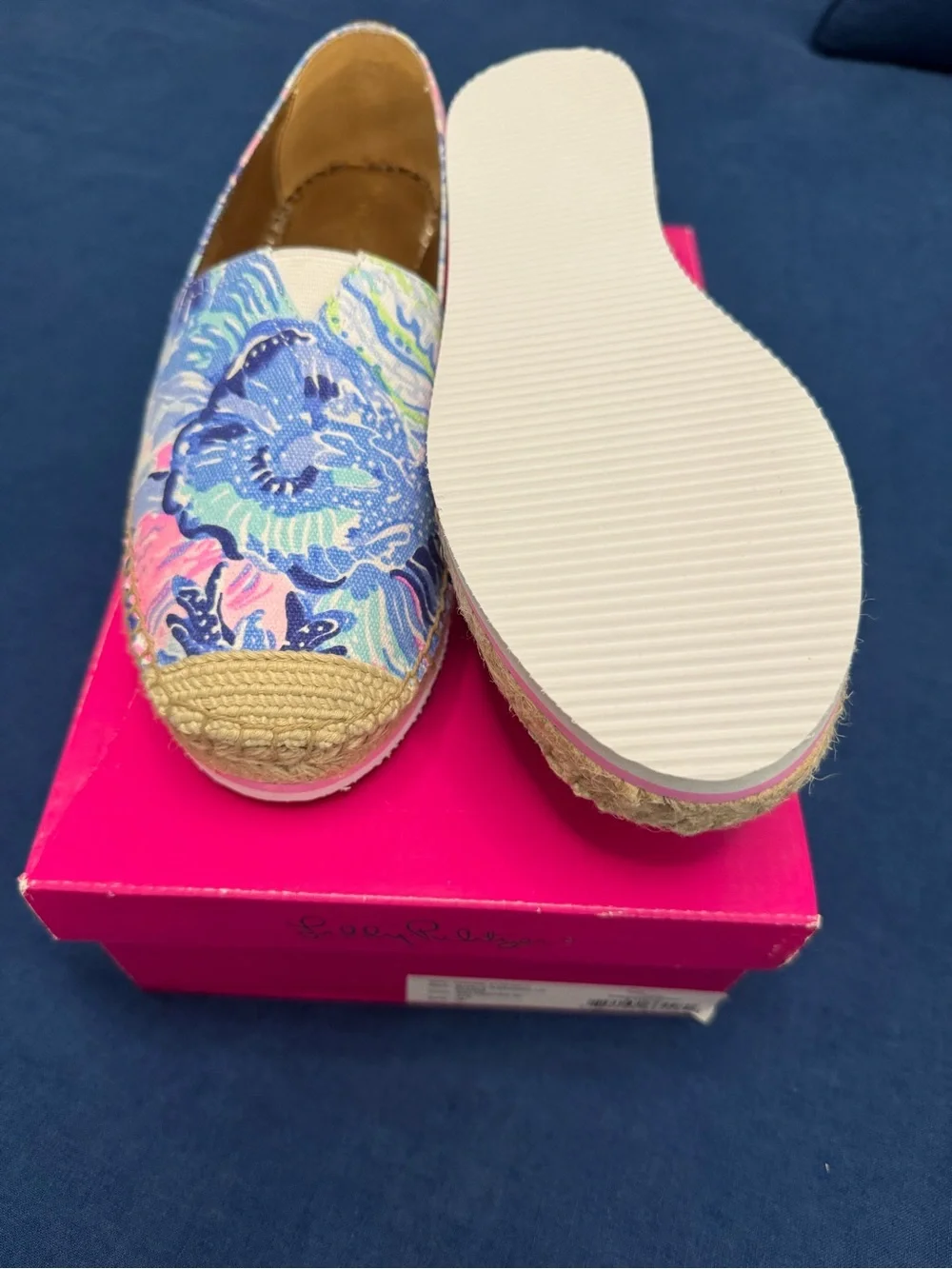 Lilly Pulitzer Floral Canvas Espadrille Flats in Blue, Pink, Green